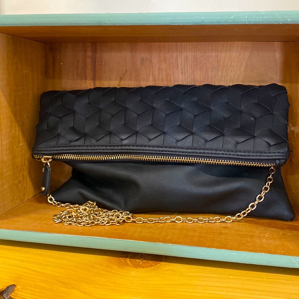 Small black quilted faux leather purse w/ chain strap